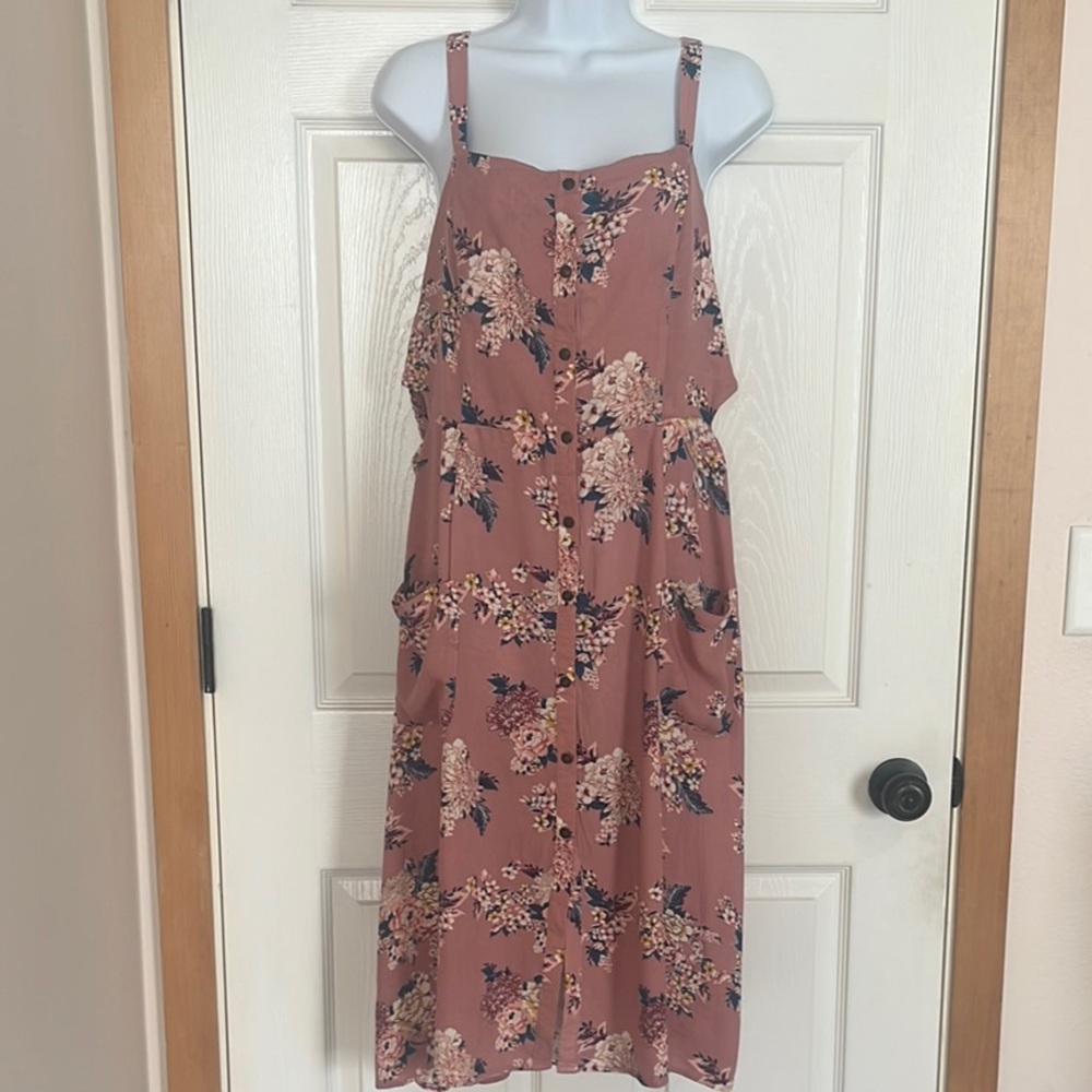 Xhilaration Mauve Floral Button-Front Dress